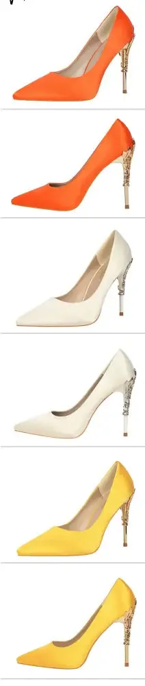 Aiertu  Metal Carved Wedding Bridal High Heels Solid Silk Shoes Pointed Toe Shallow Women Pumps Ladies Elegant High Heels 10cm