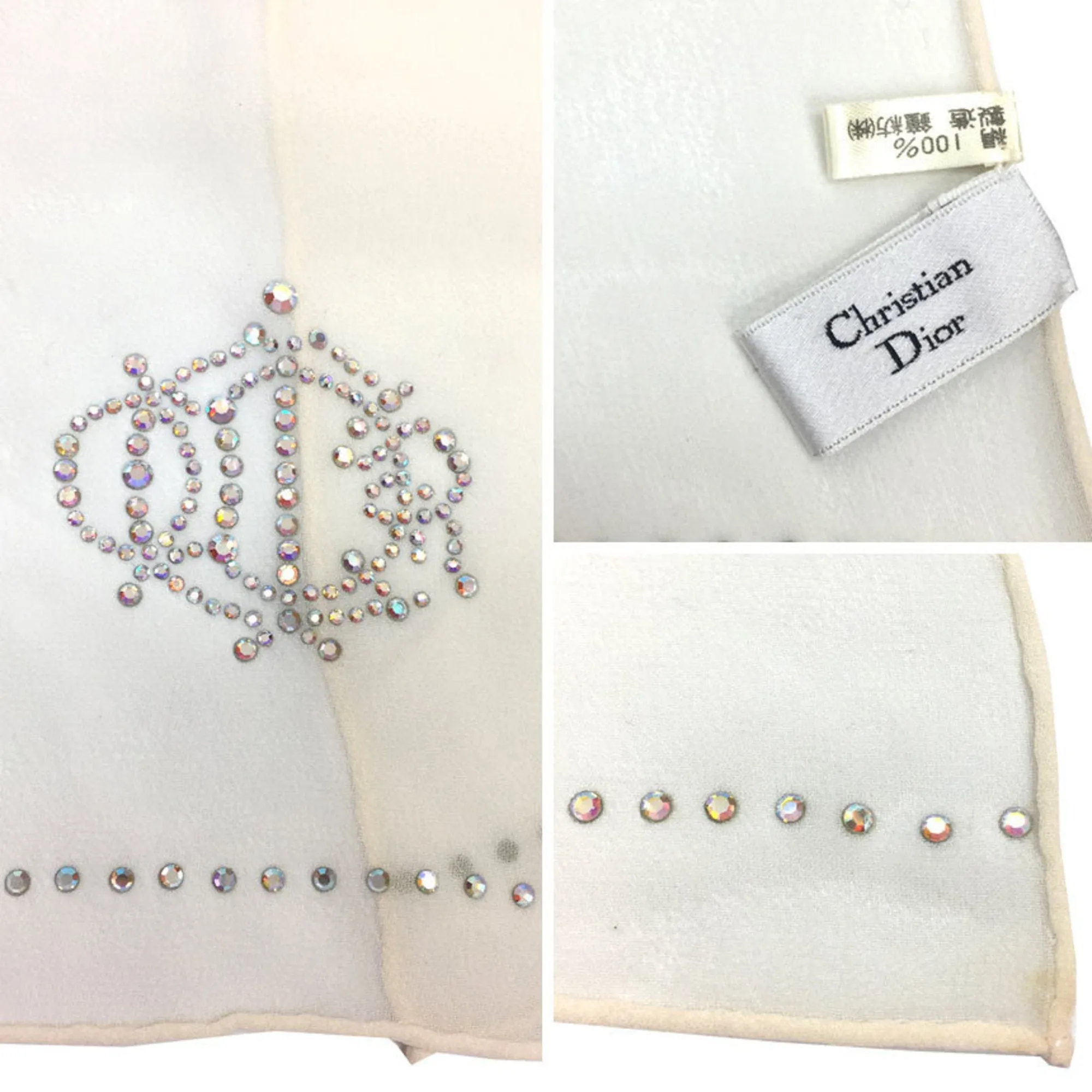 CHRISTIAN DIOR stole shawl silk rhinestone white