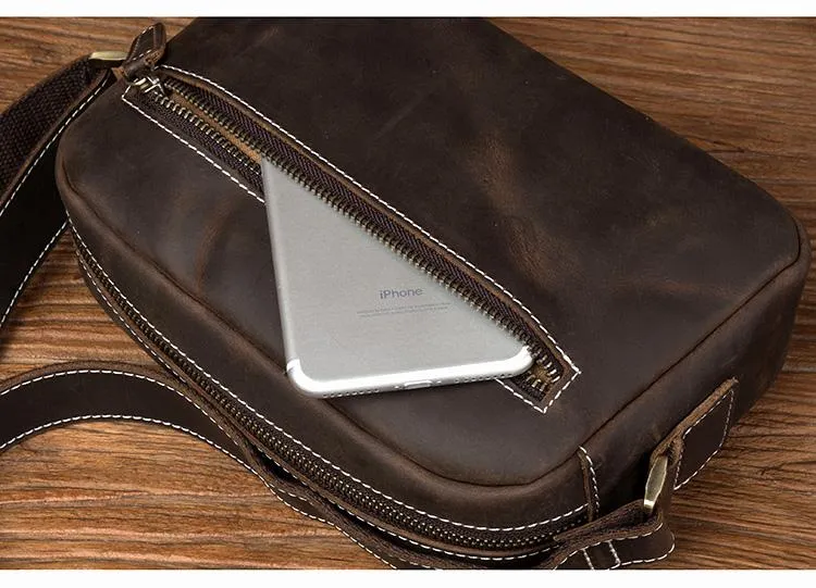Coffee Cool Leather Side Bag Small Postman Bag Messenger Bag Courier Bag for Men