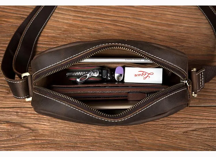 Coffee Cool Leather Side Bag Small Postman Bag Messenger Bag Courier Bag for Men