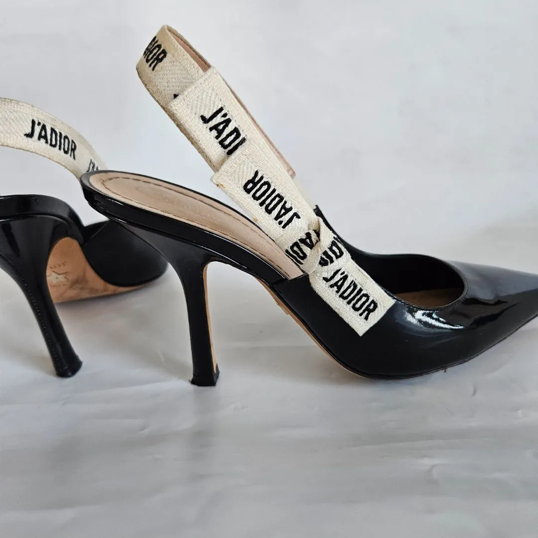 Dior J'adior black leather patent pointed toe pumps