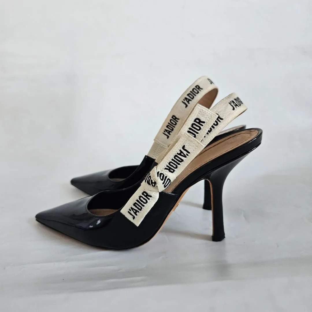 Dior J'adior black leather patent pointed toe pumps