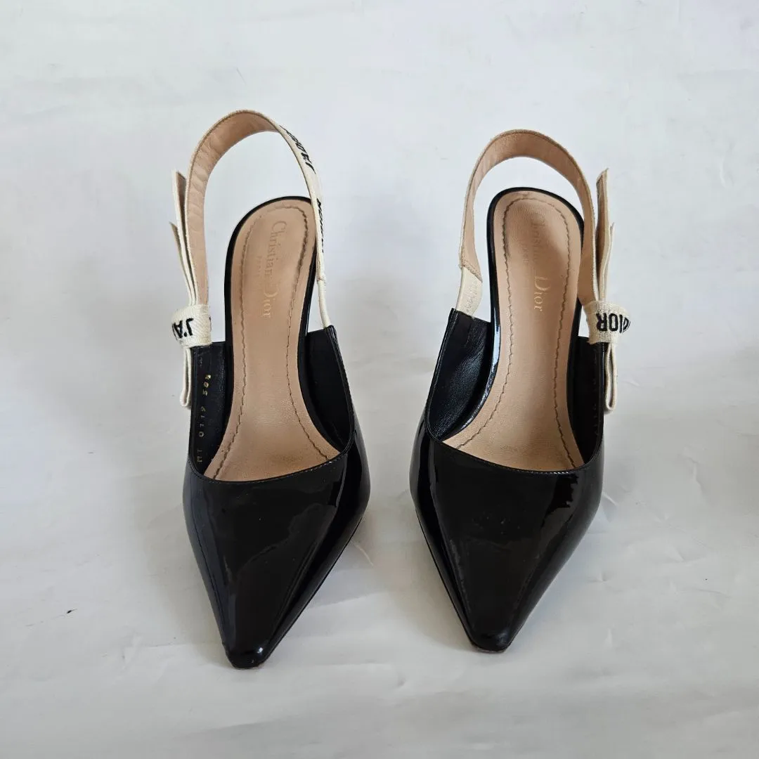 Dior J'adior black leather patent pointed toe pumps