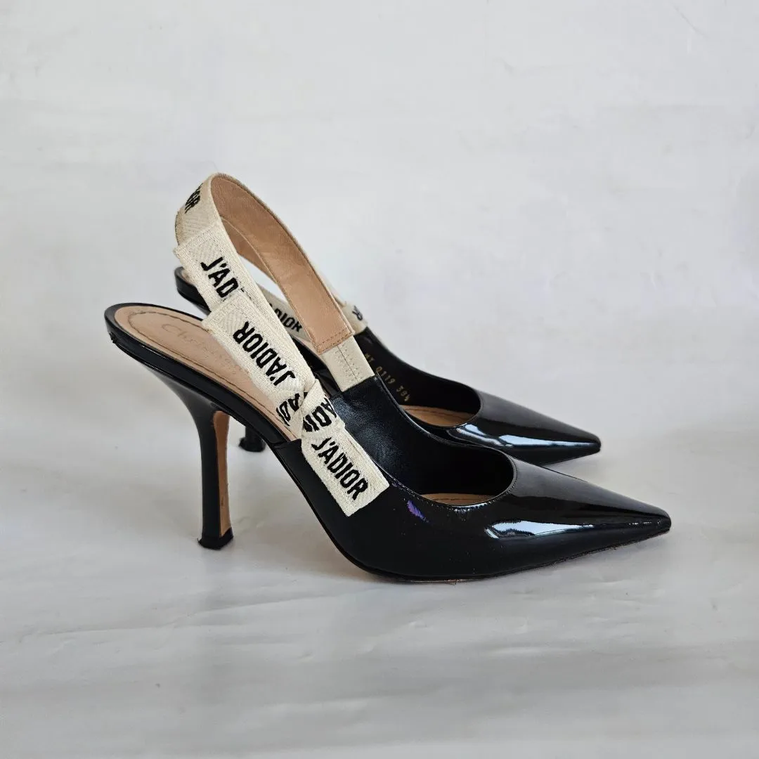 Dior J'adior black leather patent pointed toe pumps