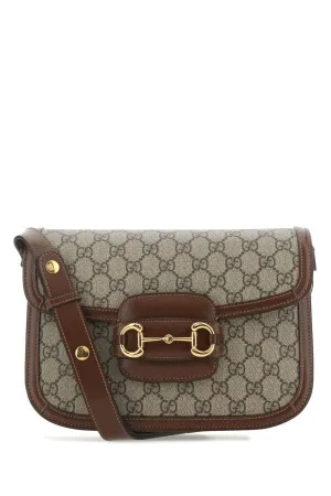 Gucci Women Gg Supreme Fabric And Leather Horsebit 1955 Shoulder Bag