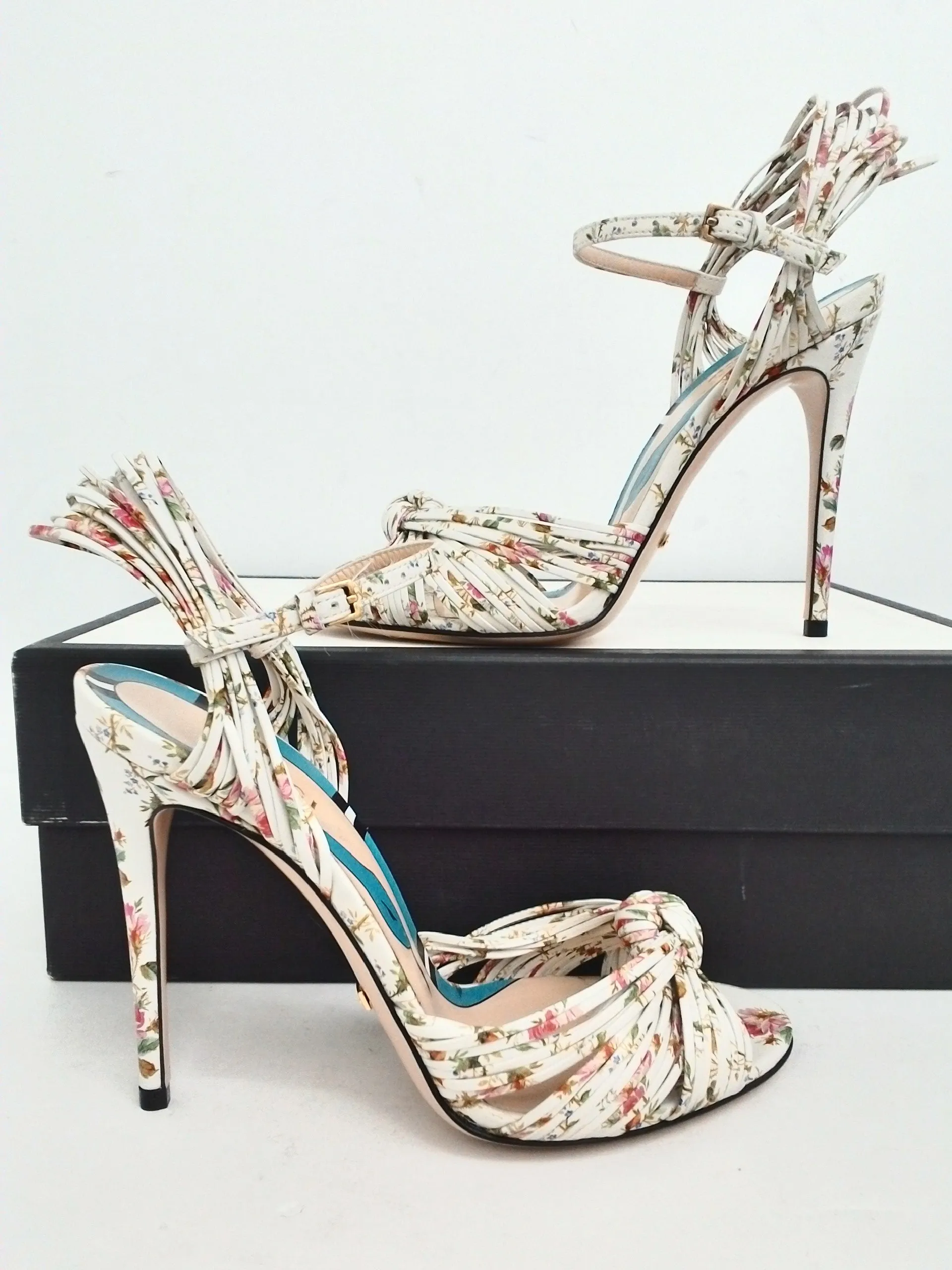 Gucci Women's Apollo St. Rose Ivory Heeled Sandals Size 36.5