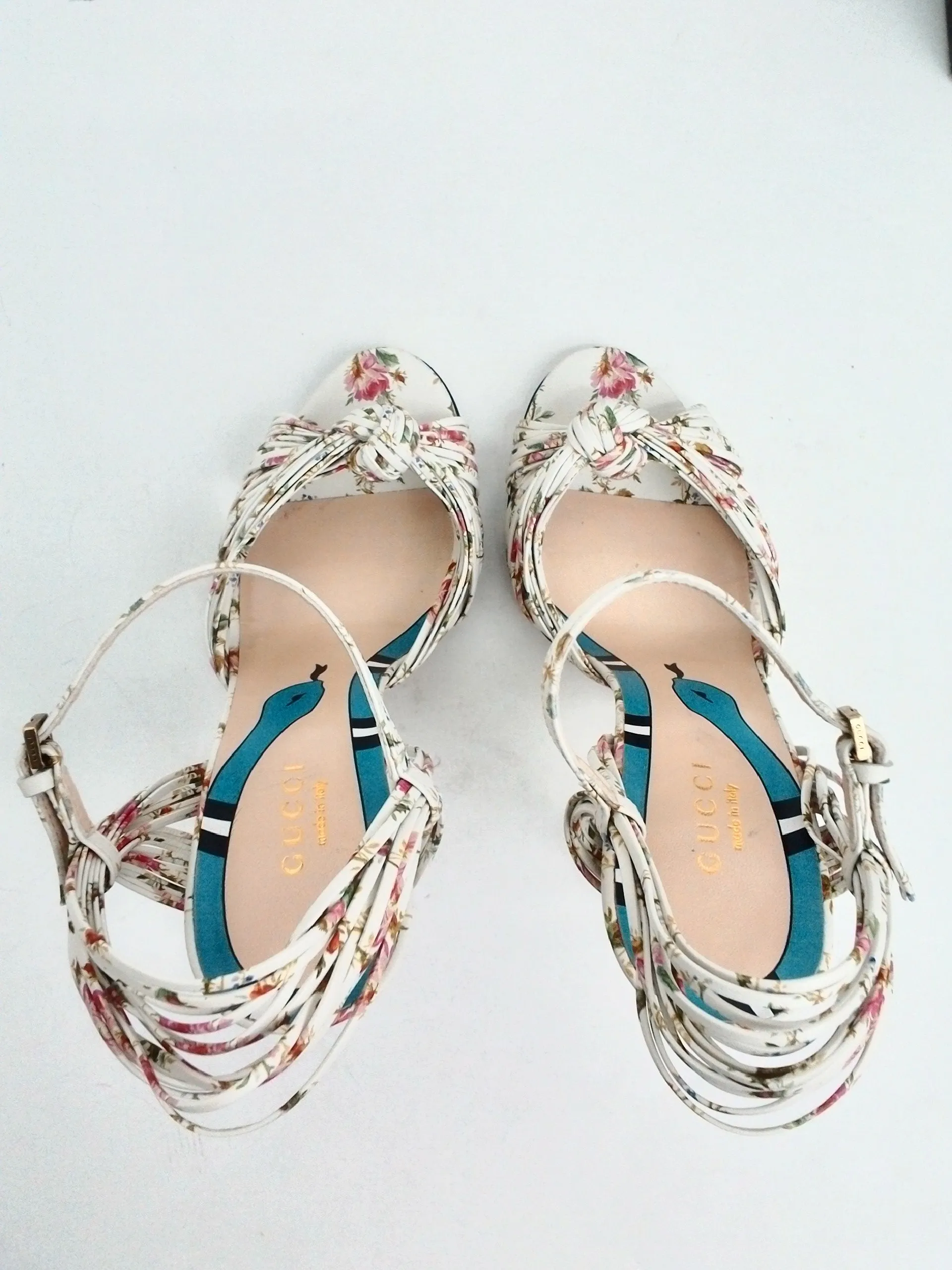 Gucci Women's Apollo St. Rose Ivory Heeled Sandals Size 36.5