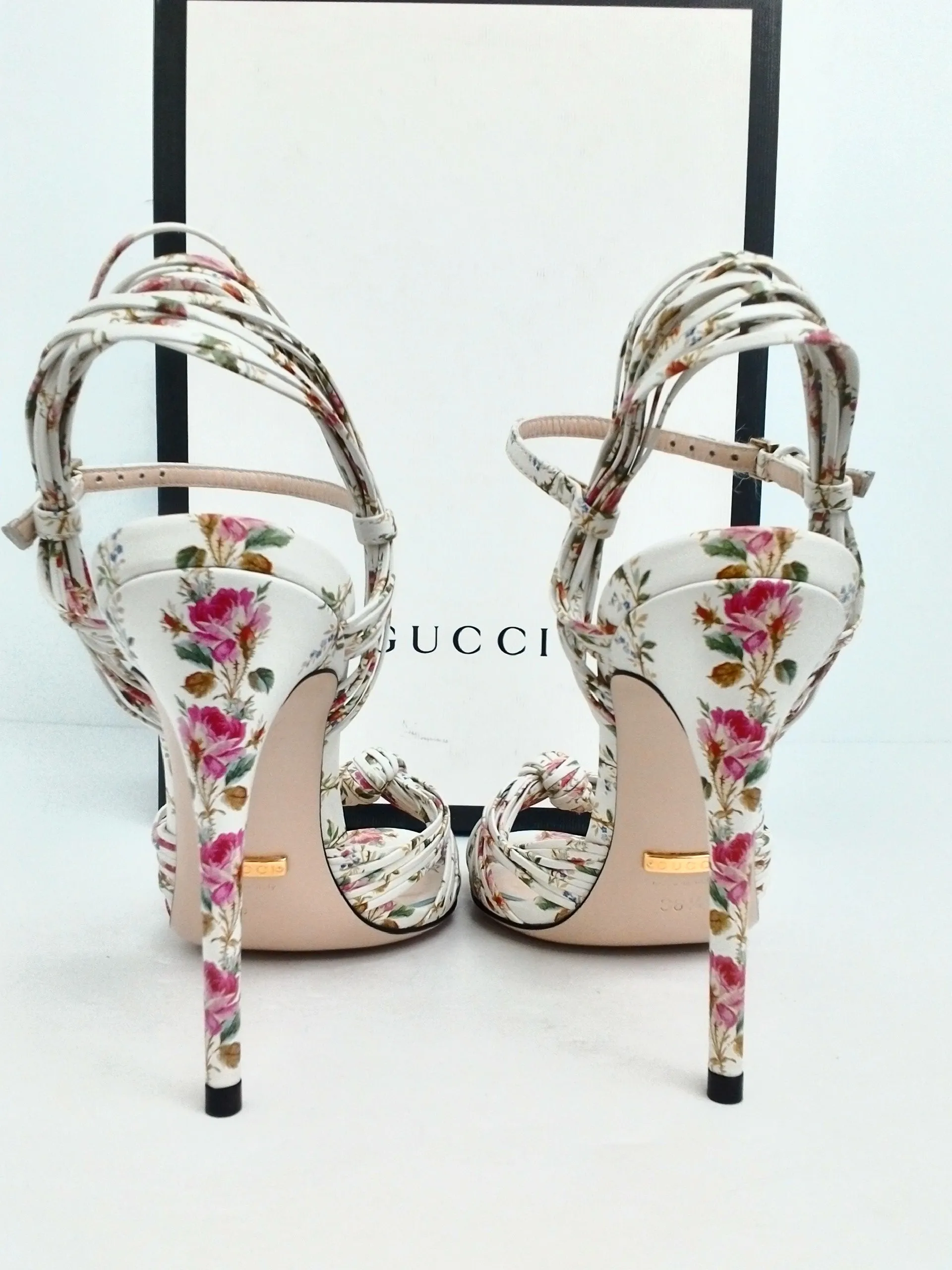 Gucci Women's Apollo St. Rose Ivory Heeled Sandals Size 36.5