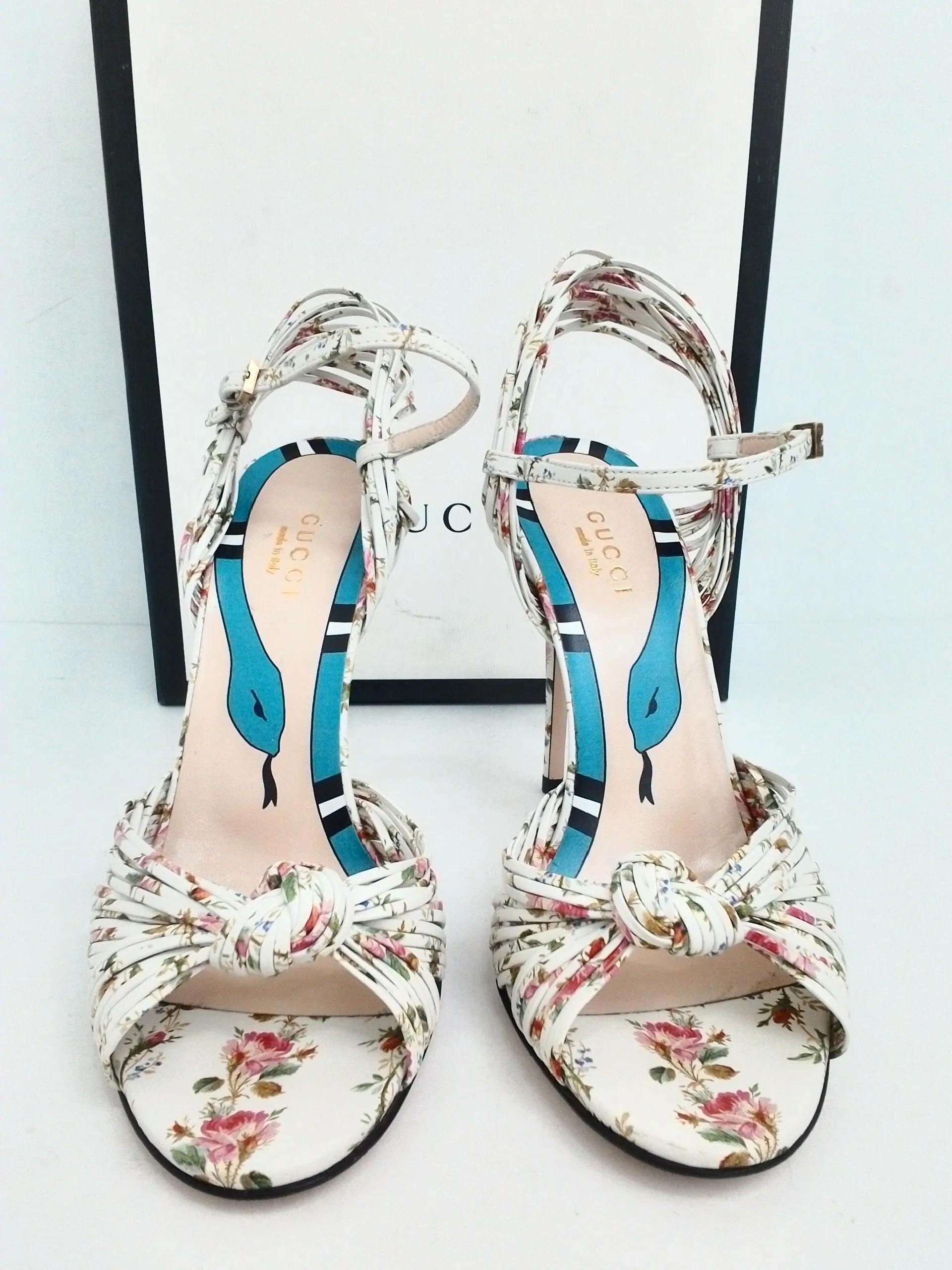 Gucci Women's Apollo St. Rose Ivory Heeled Sandals Size 36.5