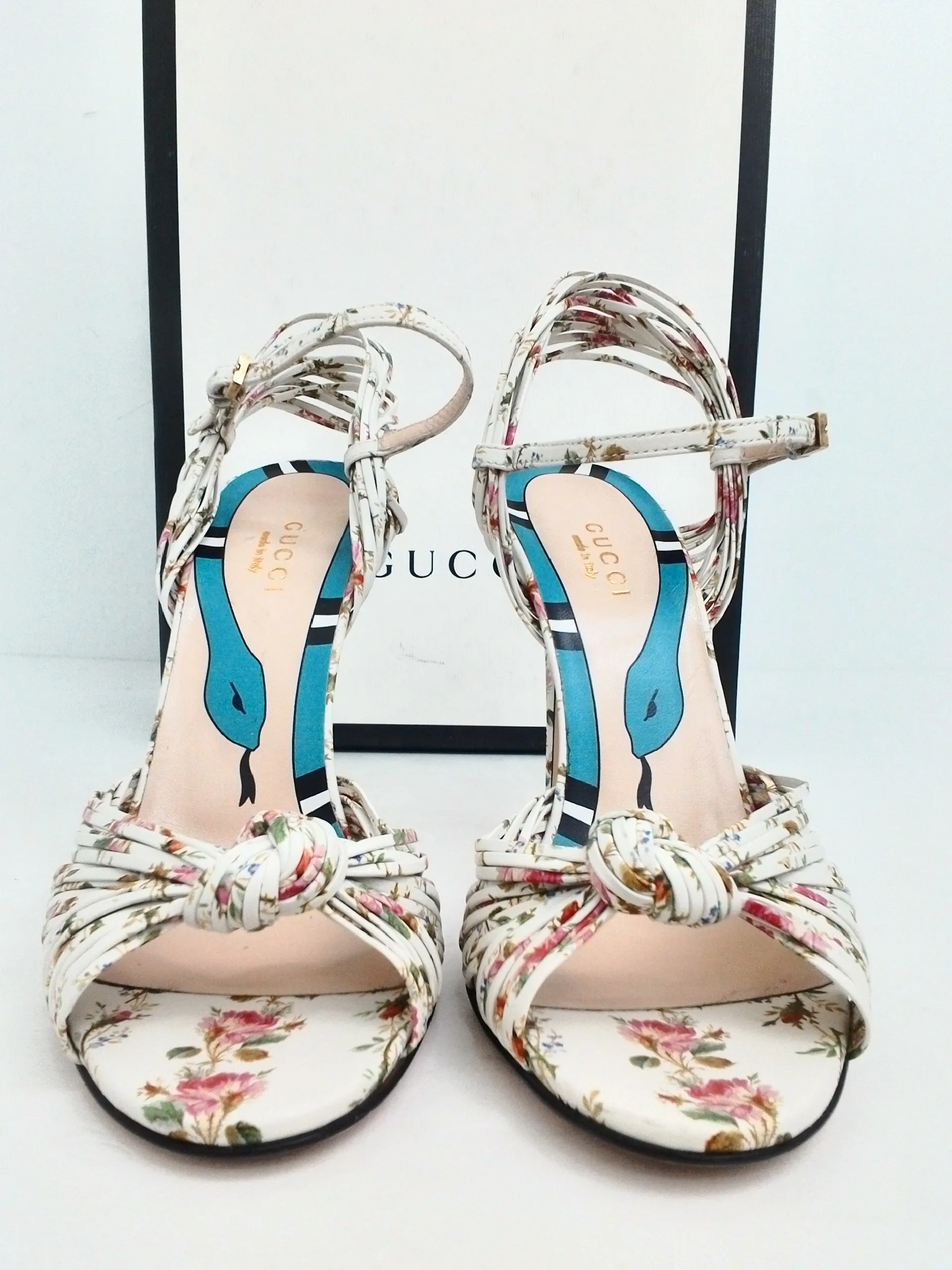 Gucci Women's Apollo St. Rose Ivory Heeled Sandals Size 36.5