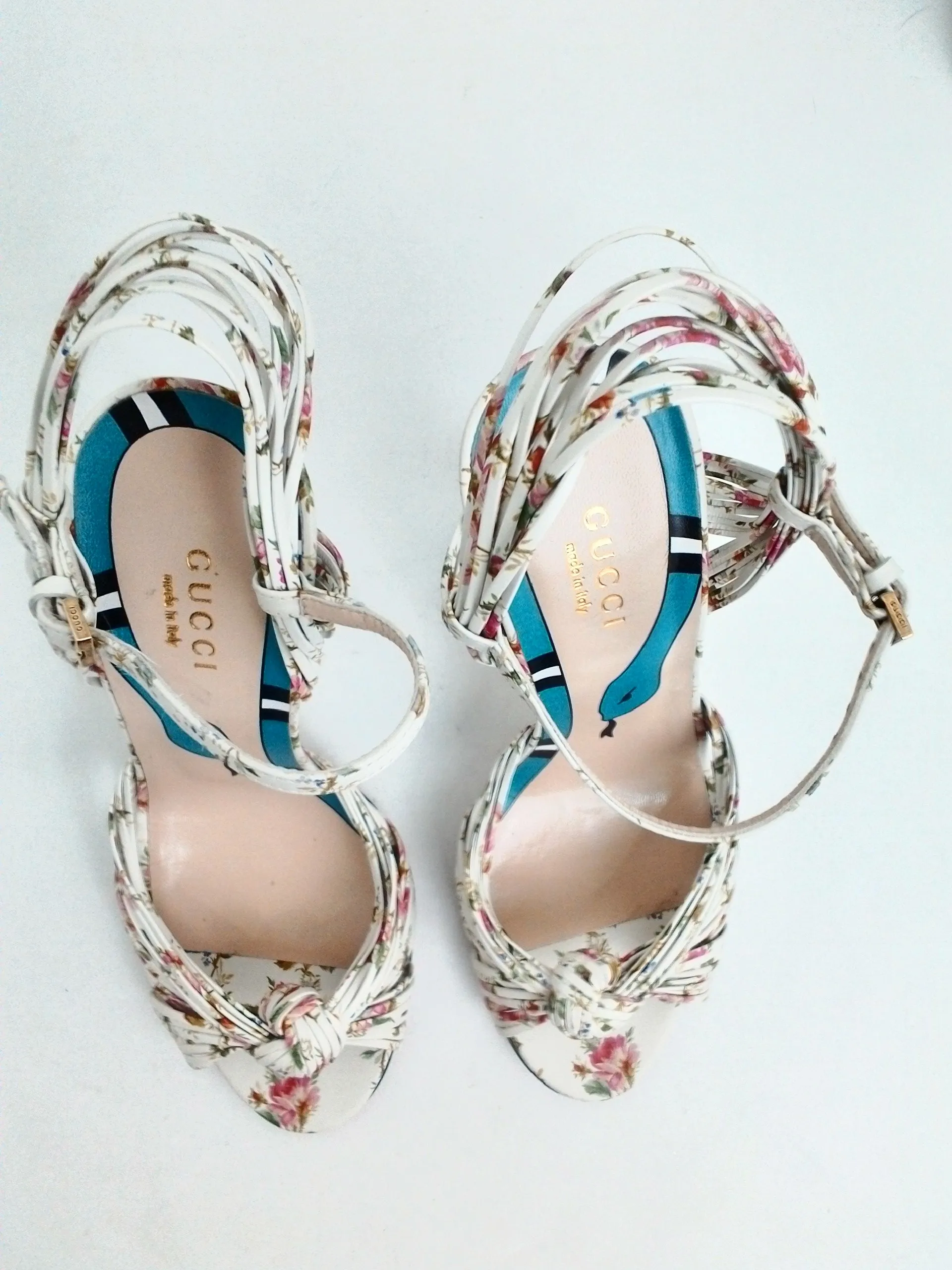 Gucci Women's Apollo St. Rose Ivory Heeled Sandals Size 36.5