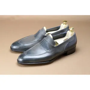 Handmade Men Gray Leather Moccasin Dress Shoes, Formal Dress Shoes