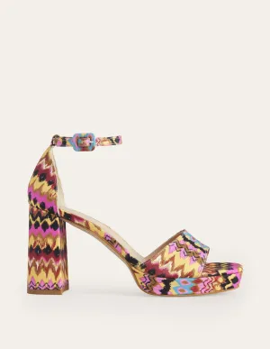 Heeled Platform Sandals-Multi, Textured Ikat