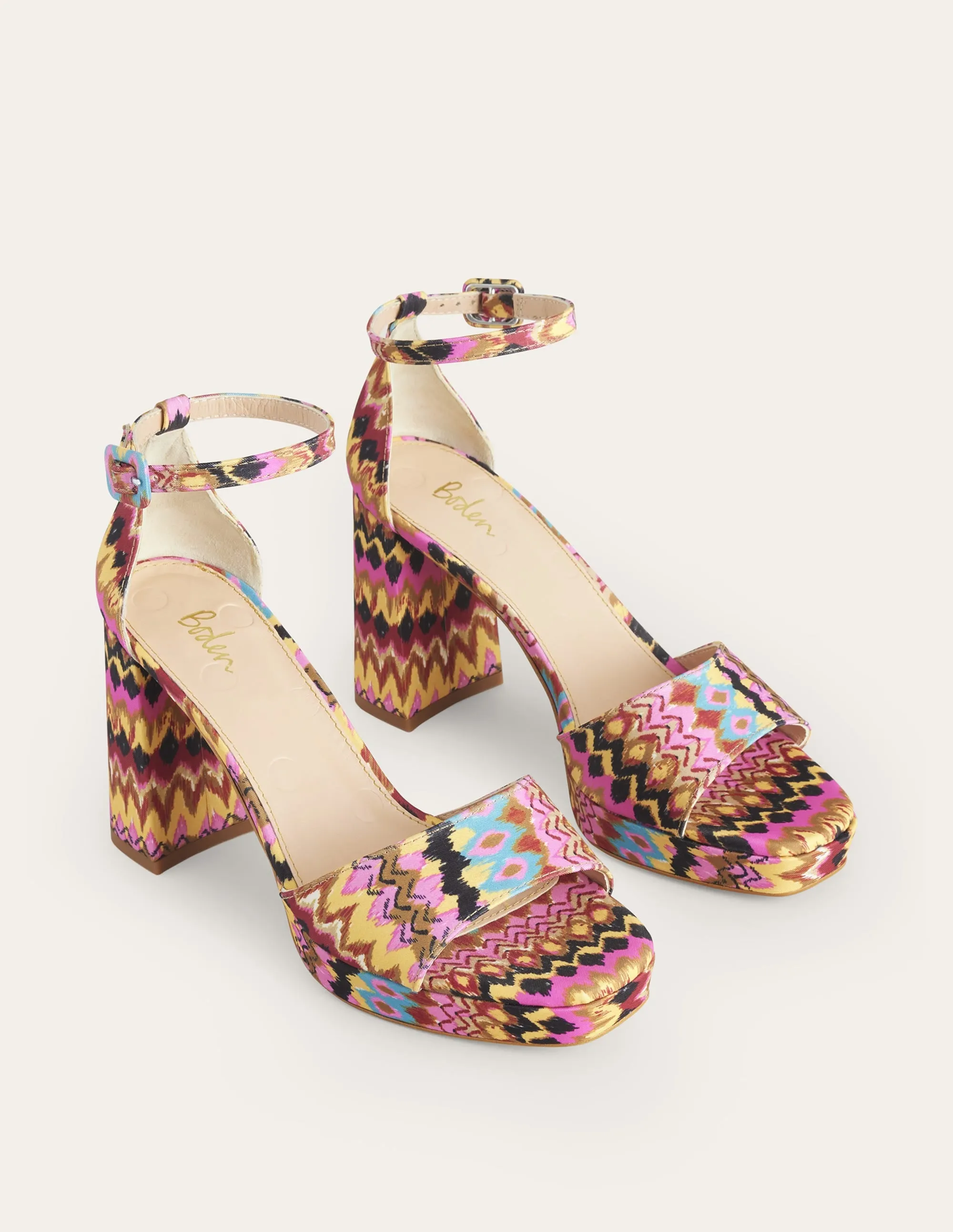 Heeled Platform Sandals-Multi, Textured Ikat