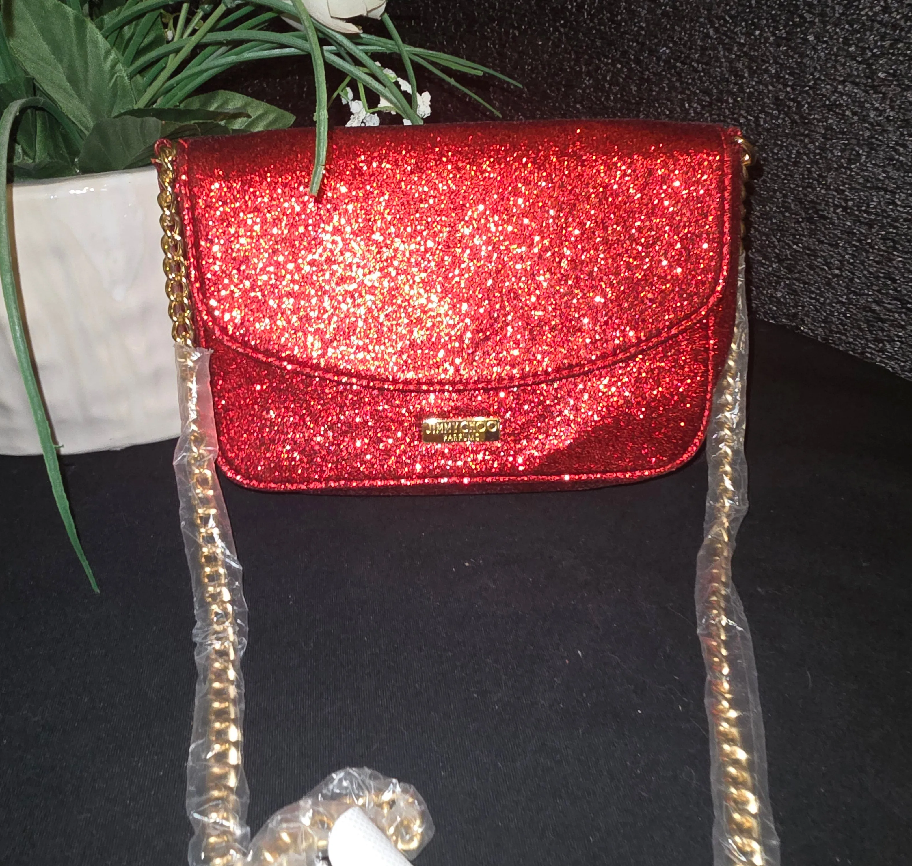 Jimmy Choo Parfum Red Sparkly Shimmer Crossbody Shoulderbag STUNNING BNWT