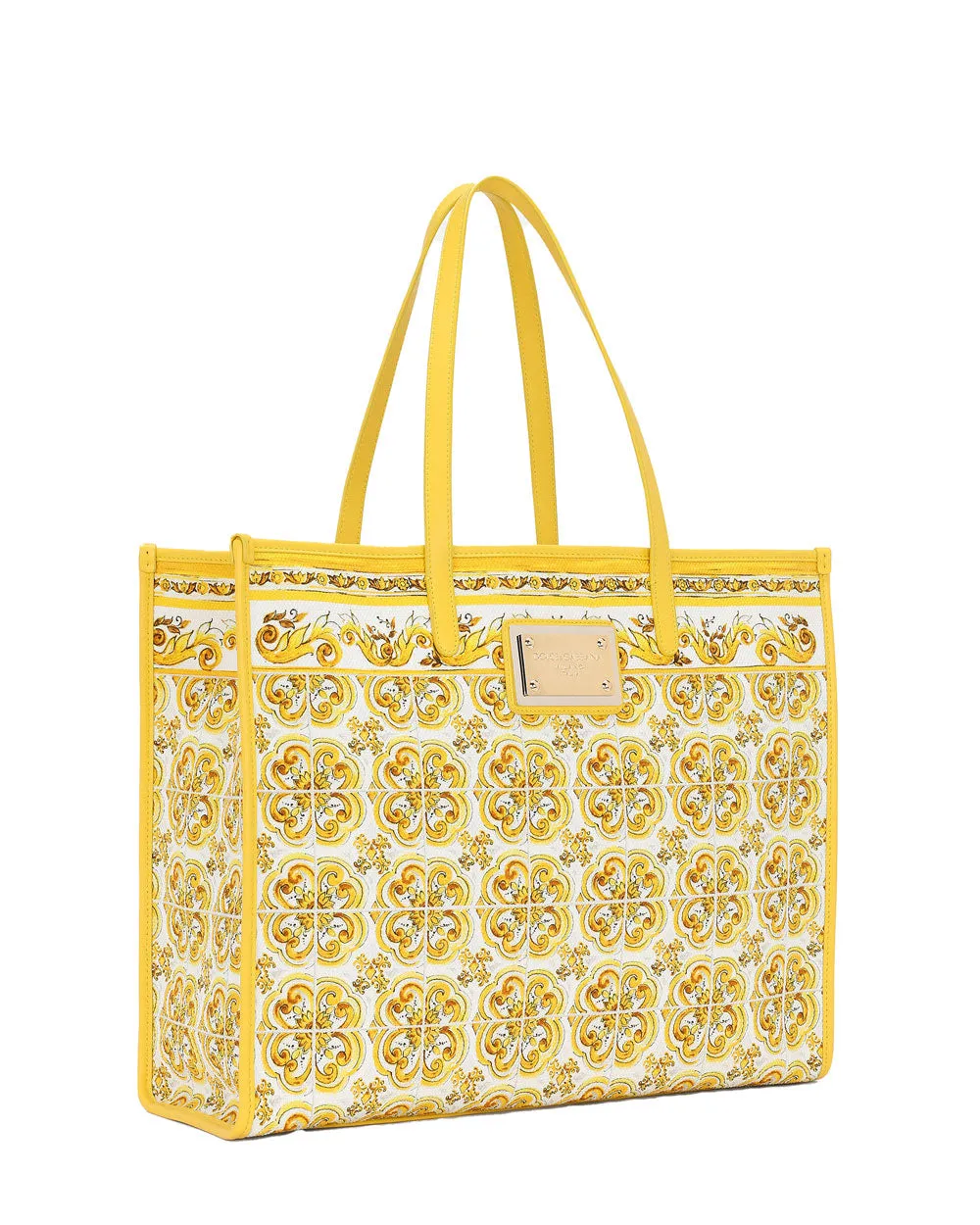 Large Sicily Shopper Tote Bag in Yellow Majolica