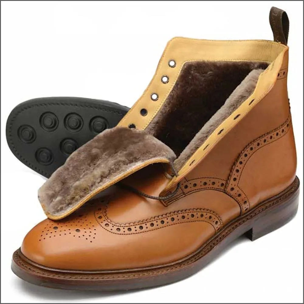Loake Wolf Tan Premium Fur Lined Brogue Boot@