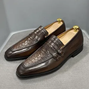 Luxury Mens Casual Shoes Monk Strap Cow Leather Crocodile Print Slip on Loafer Dress Shoes Wedding Party Formal Shoes for Men