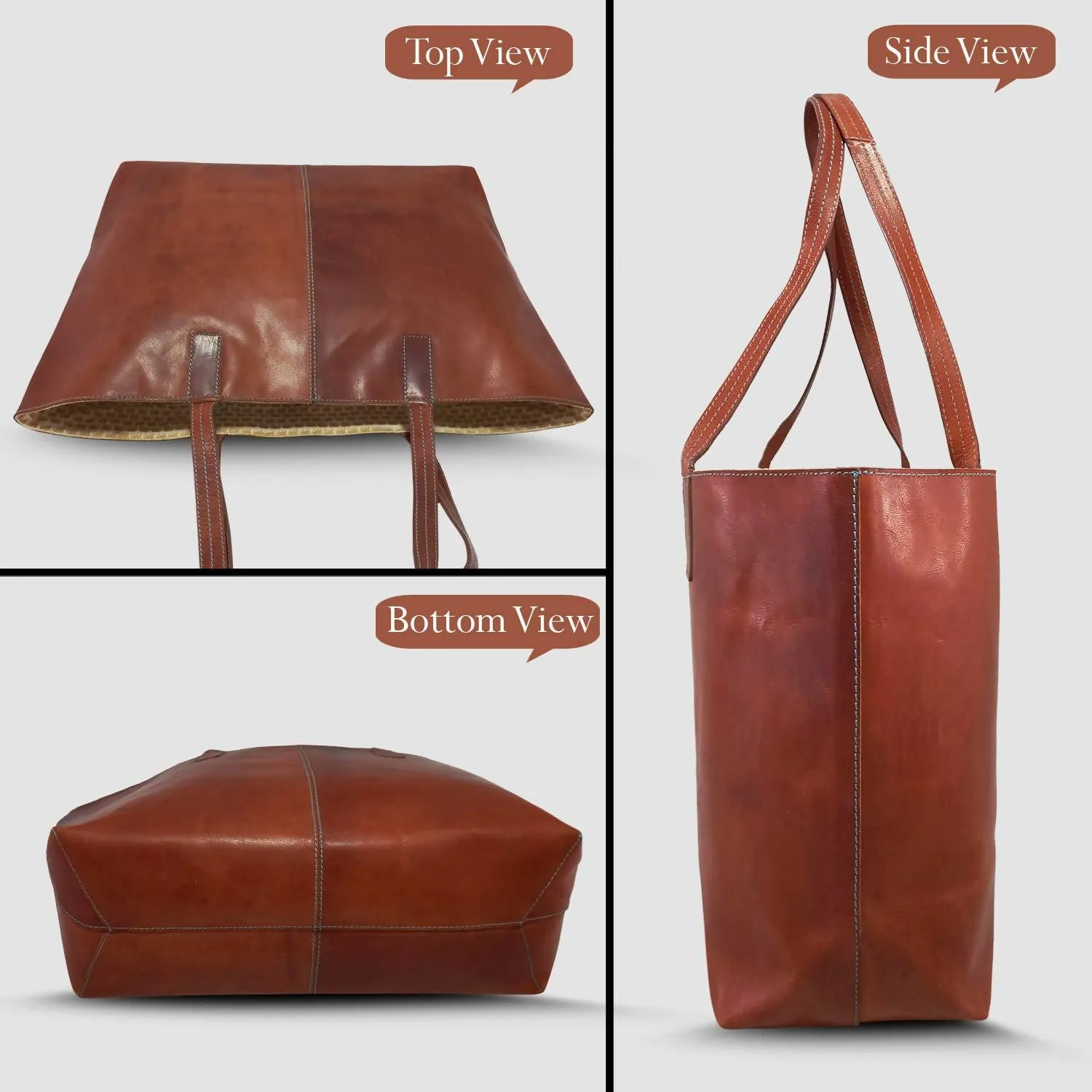 MANDAVA Women's Genuine Leather Tote Bag Travel Handbag for Work Shopping Top Handle Shoulder Big Shopper Bag (Brown)