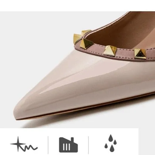 Popular Pointed Toe Patent Leather Rivet Stud High Heels Sexy Shoes Banquet Party Wedding Shoes