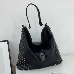 Punk skull women Shoulder Bags Large capacity Fashion Rivet ladies handbag black PU Leather female hobos Crossbody bags bit tote