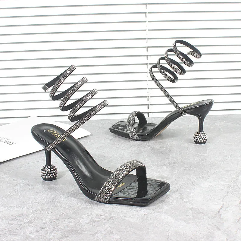 Snake Pattern Thin High Heeled Sandals