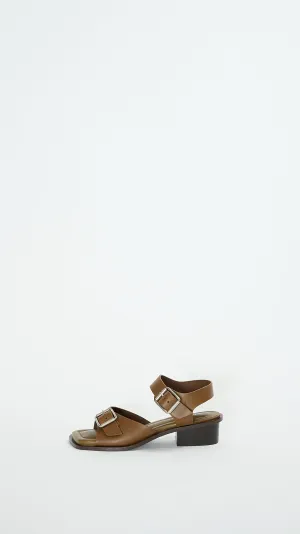 Square Heeled Sandals with Straps 35 in Dark Tobacco