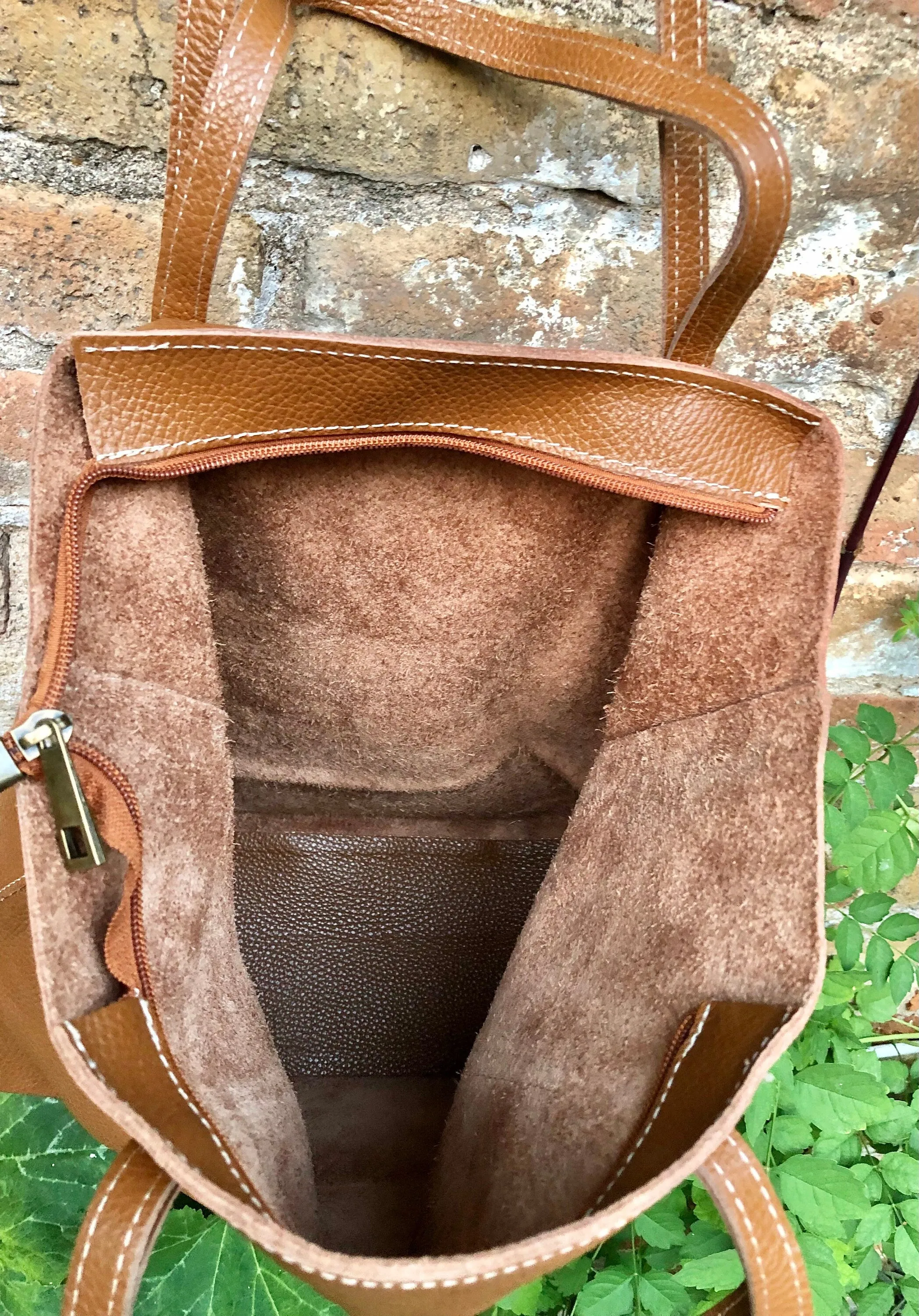 Tote bag in Camel brown. Genuine leather shopper bag. Laptop, office bag for your tablet / books. Leather shoulder / handbag. Brown purse