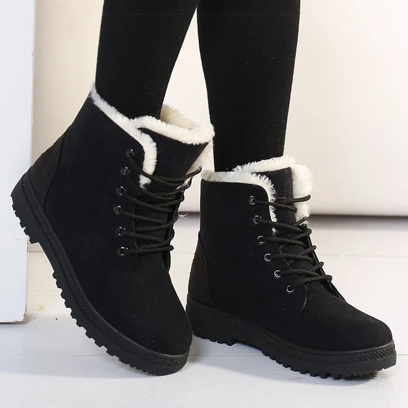 Women&#39;s Boots 2023 Winter Boots With Fur Low Heels Snow Boots Ankle Bota Feminina Platform Booties For Women Winter Shoes Heeled