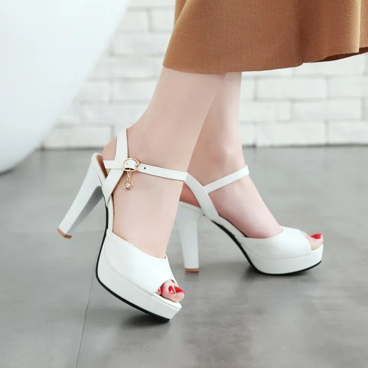Women's Solid Color Peep Toe Ankle Strap High Heel Platform Sandals