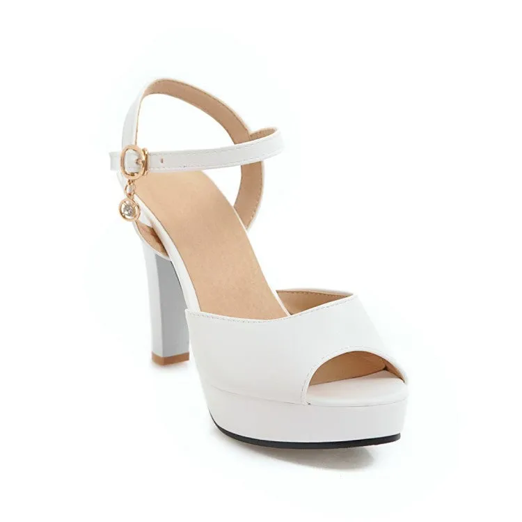 Women's Solid Color Peep Toe Ankle Strap High Heel Platform Sandals