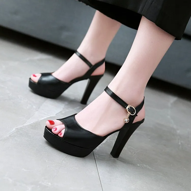 Women's Solid Color Peep Toe Ankle Strap High Heel Platform Sandals