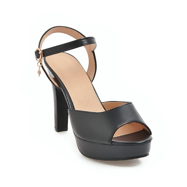 Women's Solid Color Peep Toe Ankle Strap High Heel Platform Sandals