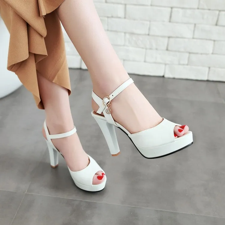 Women's Solid Color Peep Toe Ankle Strap High Heel Platform Sandals