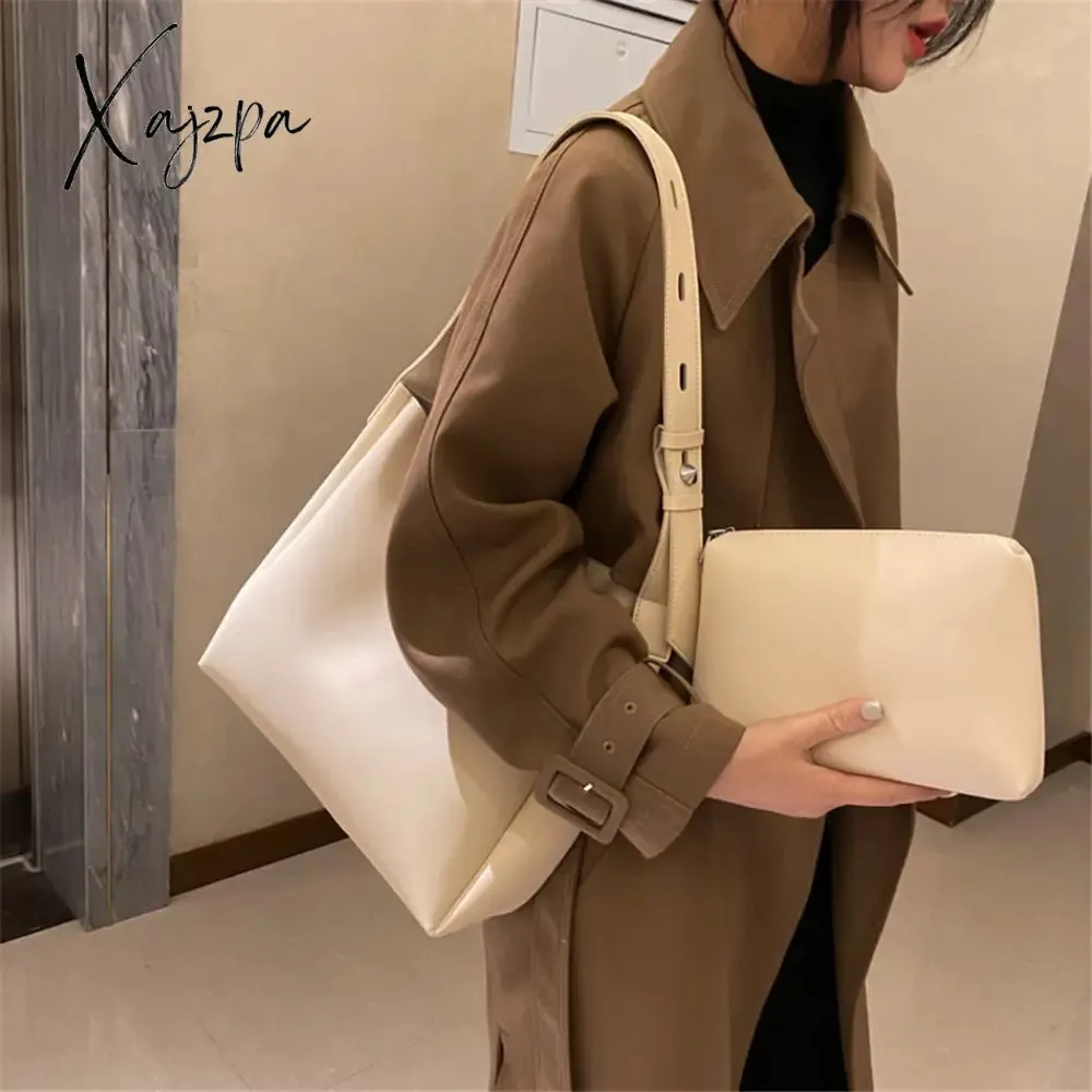Xajzpa - 2 Sets Casual Tote Bags PU Leather Shoulder Bags for Women Fashion Female Travel Bag Designer Luxury Lady Underarm Bag Brand Sac